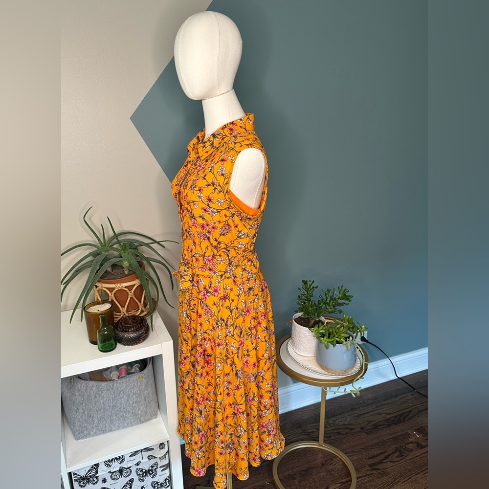 🍊 Nanette Lepore Orange Floral Pintuck Midi Dress Kentucky Derby– Size 10 - Picture 3 of 16